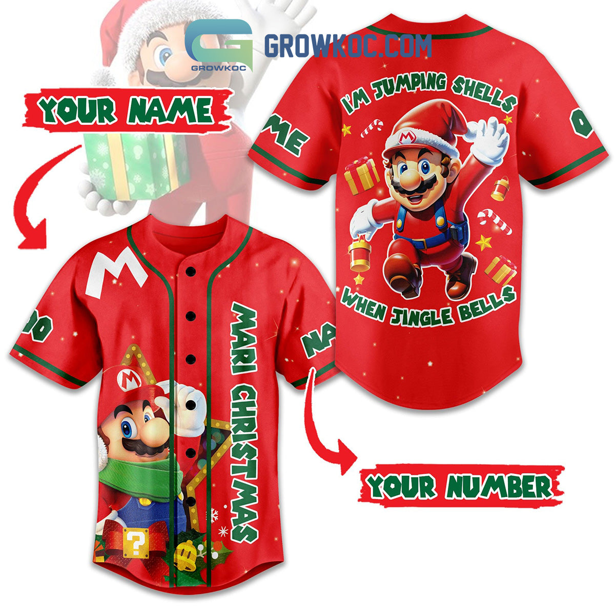 Mari Christmas Im Jumping Shell When Jingle Bell Personalized Baseball Jersey Unisex T-shirt, Sweatshirt, Hoodie, Long Sleeve Tee - T-Shirt, Sweatshirt, Hoodie