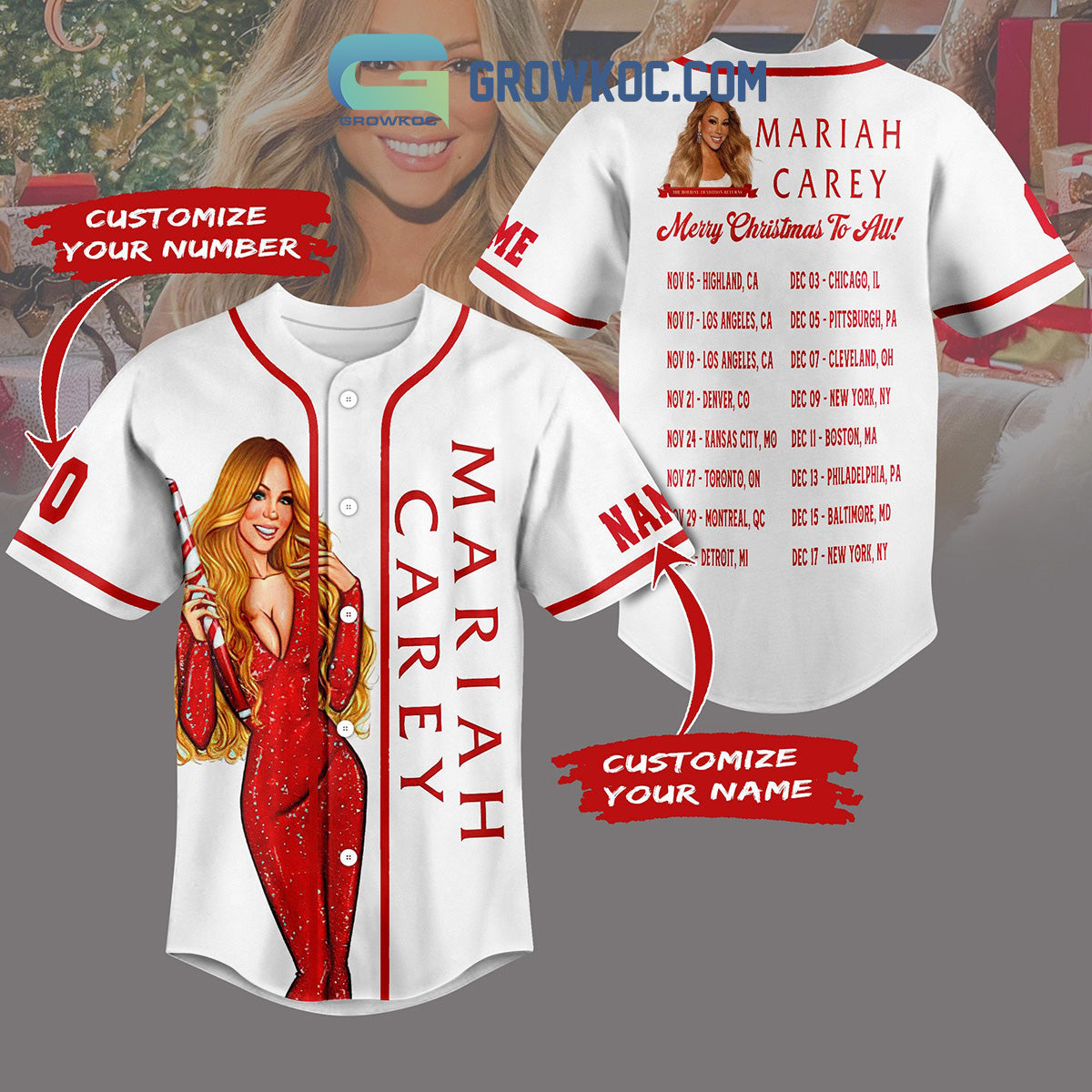 Mariah Carey Merry Christmas To All Personalized Baseball Jersey Unisex T-shirt, Sweatshirt, Hoodie, Long Sleeve Tee - T-Shirt, Sweatshirt, Hoodie