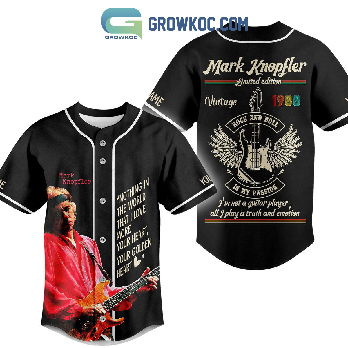 Mark Knopfler Rock And Roll Is My Passion Personalized Baseball Jersey Unisex T-shirt, Sweatshirt, Hoodie, Long Sleeve Tee - T-Shirt, Sweatshirt, Hoodie
