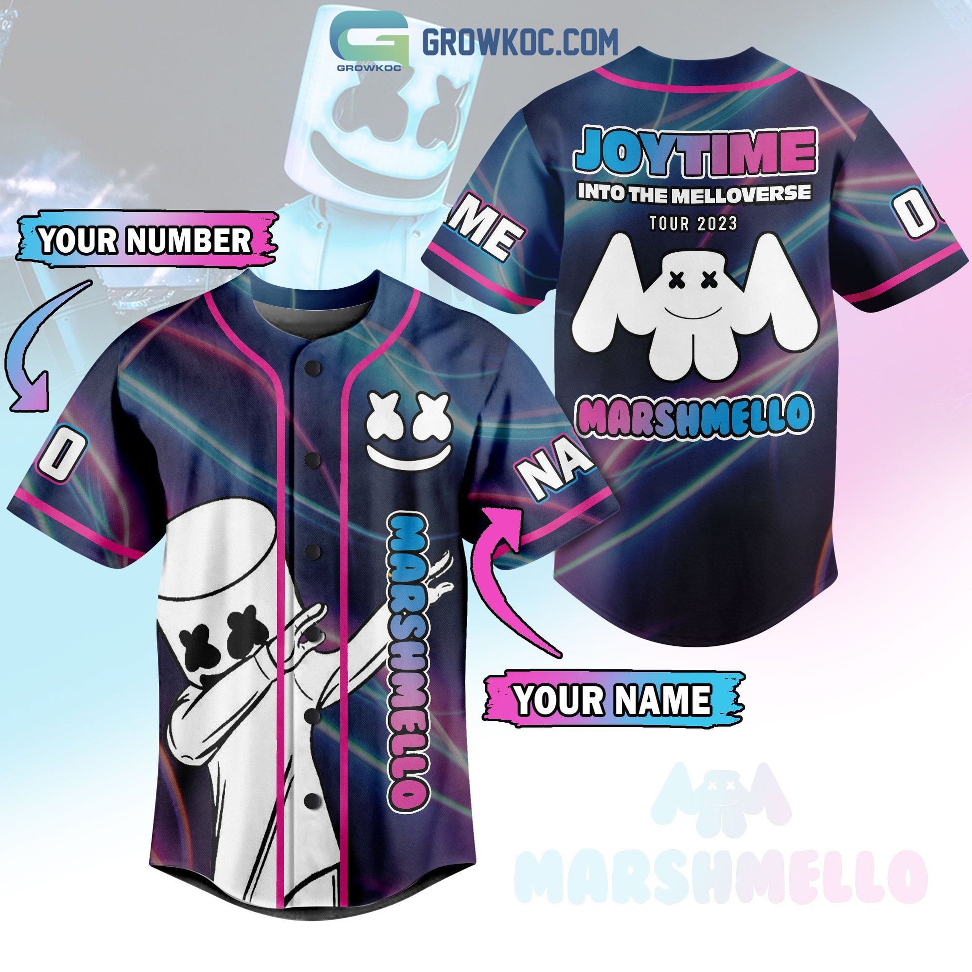 Marshmello Joytime Into The Melloverse Tour 2023 Personalized Baseball Jersey Unisex T-shirt, Sweatshirt, Hoodie, Long Sleeve Tee - T-Shirt, Sweatshirt, Hoodie