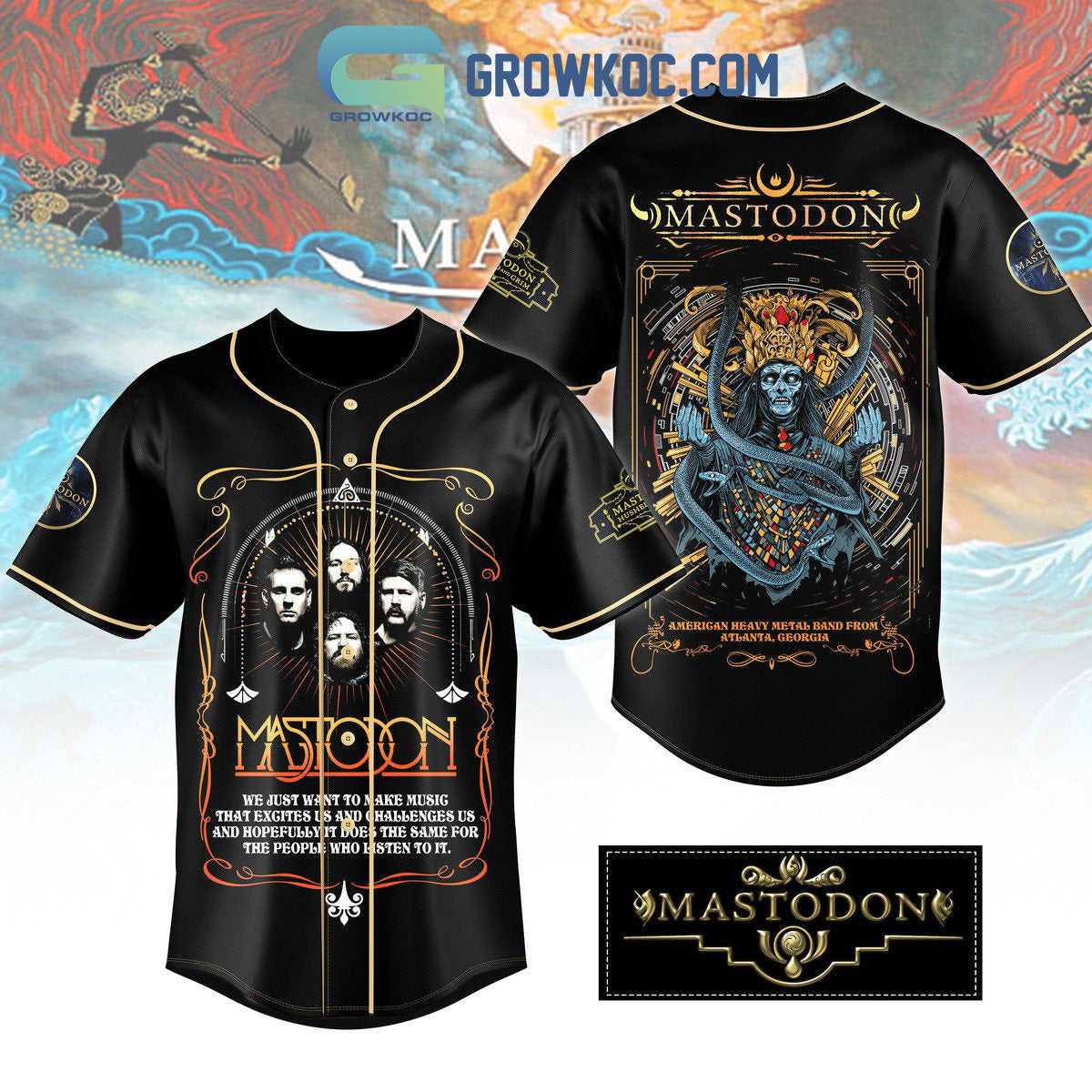 Mastodon American Heavy Metal Band Personalized Baseball Jersey Unisex T-shirt, Sweatshirt, Hoodie, Long Sleeve Tee - T-Shirt, Sweatshirt, Hoodie