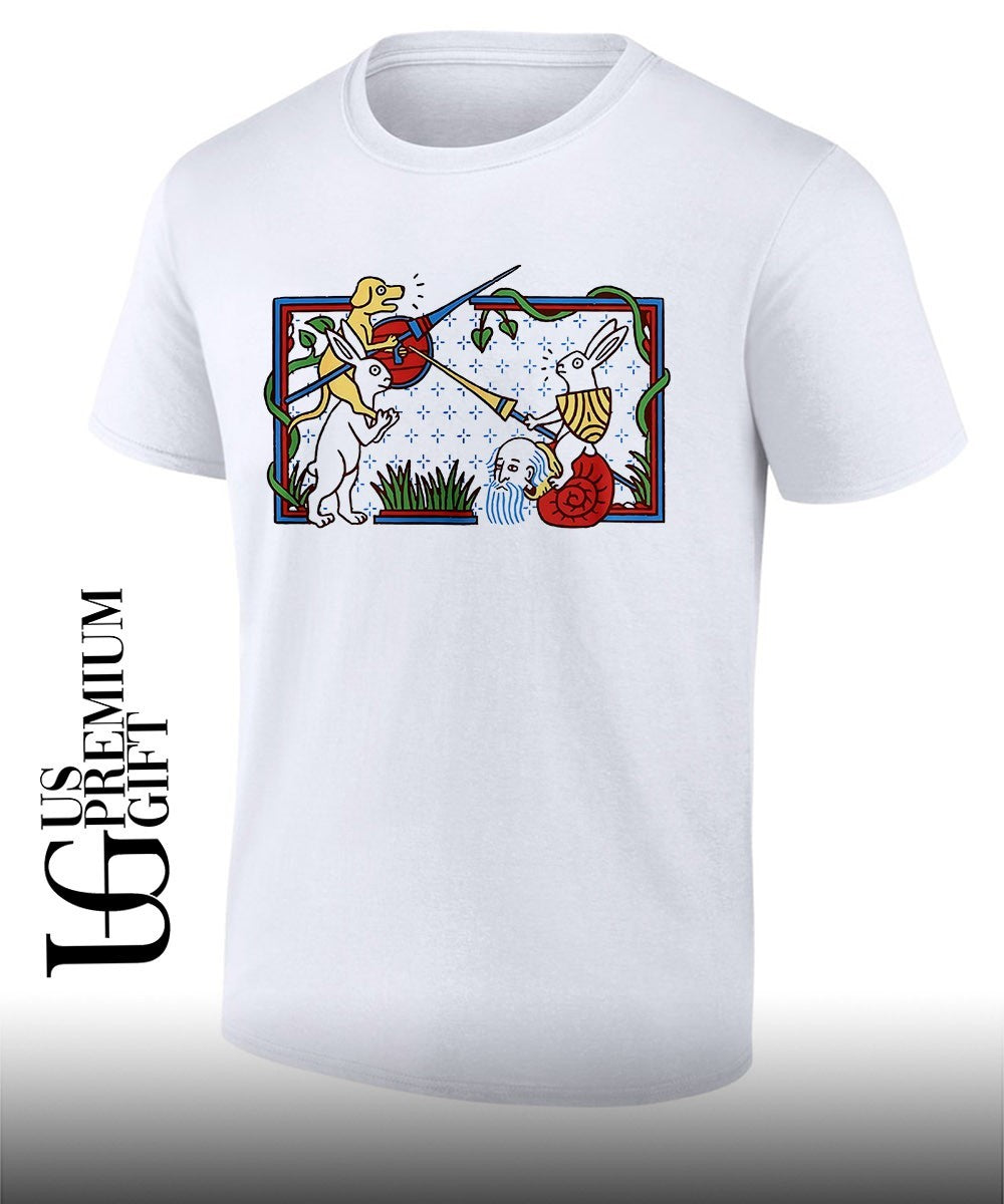 Medieval Scene Dog vs Rabbit fight shirt Unisex T-shirt, Sweatshirt, Hoodie, Long Sleeve Tee - T-Shirt, Sweatshirt, Hoodie