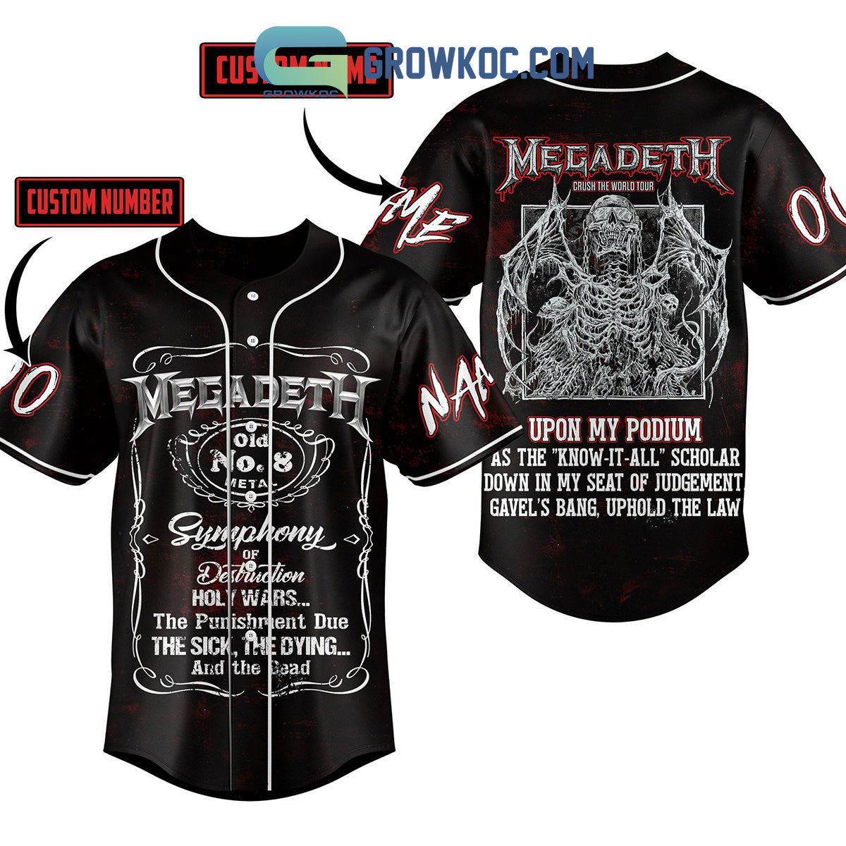 Megadeth Upon My Podium Personalized Baseball Jersey Unisex T-shirt, Sweatshirt, Hoodie, Long Sleeve Tee - T-Shirt, Sweatshirt, Hoodie