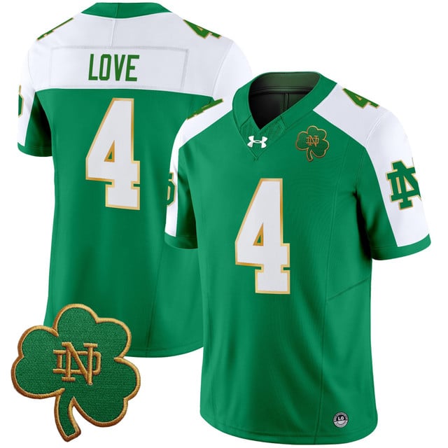 Jeremiyah Love Notre Dame Fighting Irish Alternate Jersey - Green sports jersey product view 1