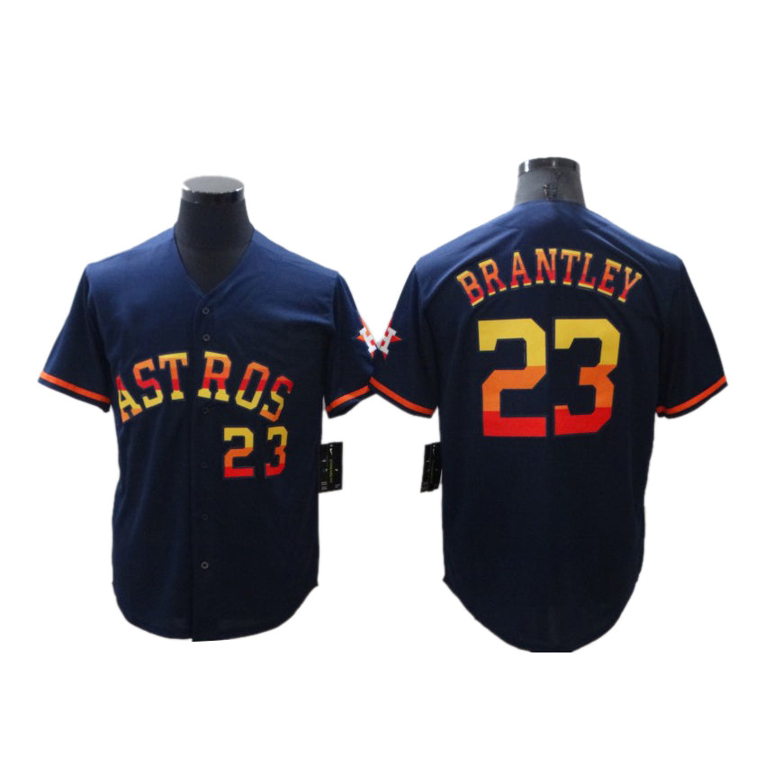 Men's Baseball Houston Astros 23 Michael Brantley Number Navy Rainbow Stitched Jersey baseball jersey product view 1