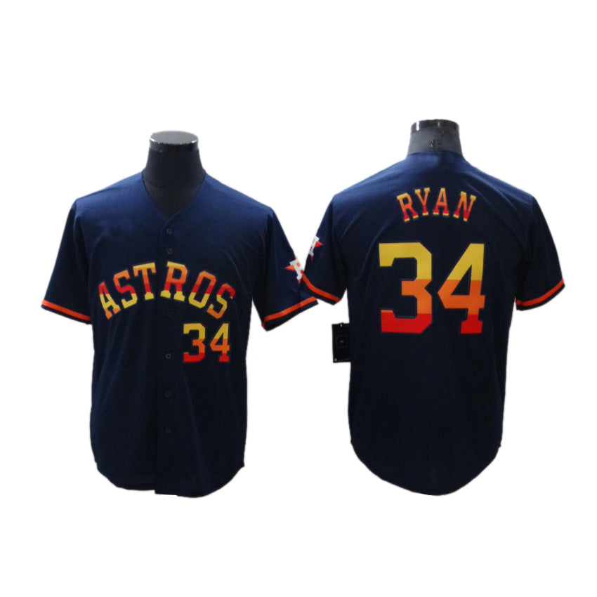 Mens Baseball Houston Astros Nolan Ryan Navy Number Rainbow Stitched Jersey baseball jersey product view 1
