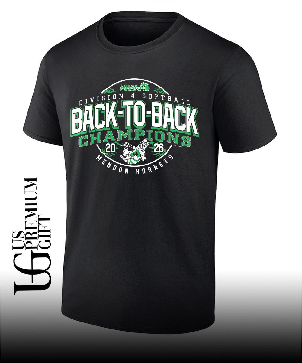 Mendon Hornets MHSAA Softball D4 Back-To-Back Champions 2026 shirt Unisex T-shirt, Sweatshirt, Hoodie, Long Sleeve Tee - T-Shirt, Sweatshirt, Hoodie
