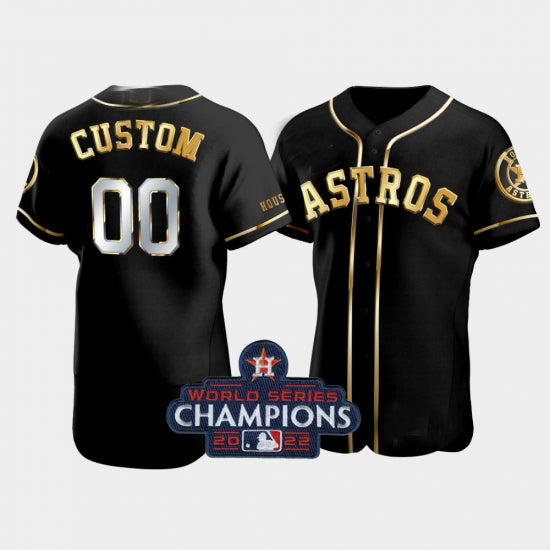 Custom Houston Astros Black Golden Edition 2022 World Series Champions Jersey Stitched Baseball Jerseys baseball jersey product view 1