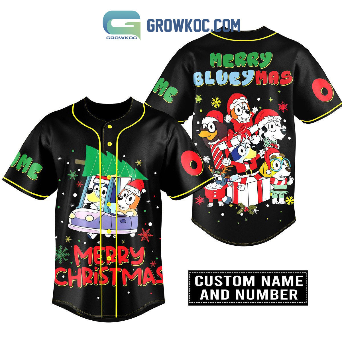 Merry Bluey Xmas Personalized Baseball Jersey Unisex T-shirt, Sweatshirt, Hoodie, Long Sleeve Tee - T-Shirt, Sweatshirt, Hoodie