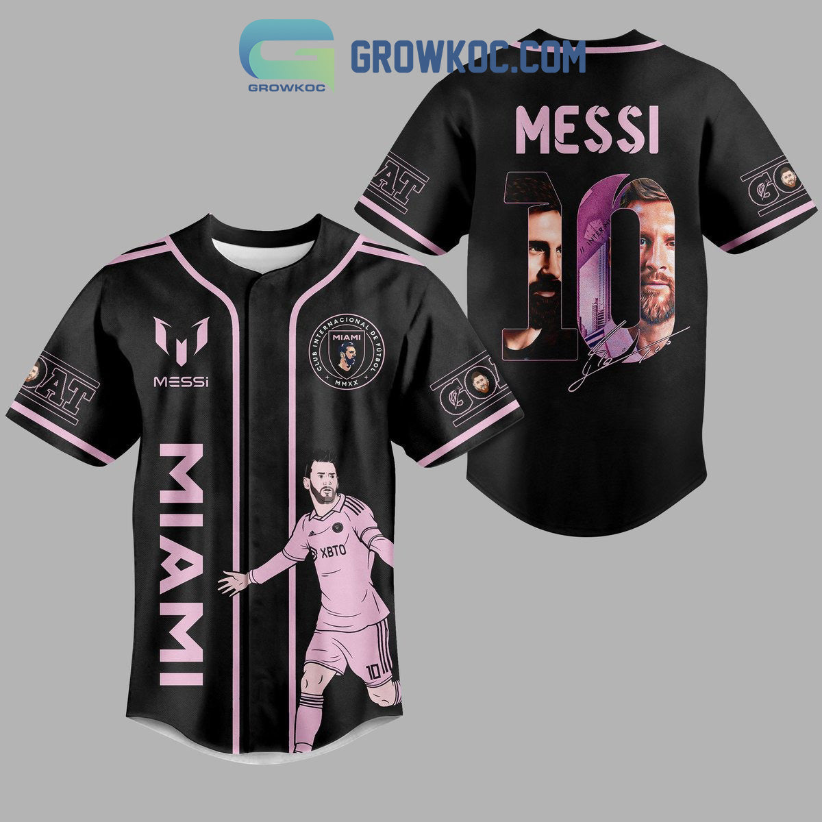 Messi 10 Goat Inter Miami Personalized Baseball Jersey Unisex T-shirt, Sweatshirt, Hoodie, Long Sleeve Tee - T-Shirt, Sweatshirt, Hoodie
