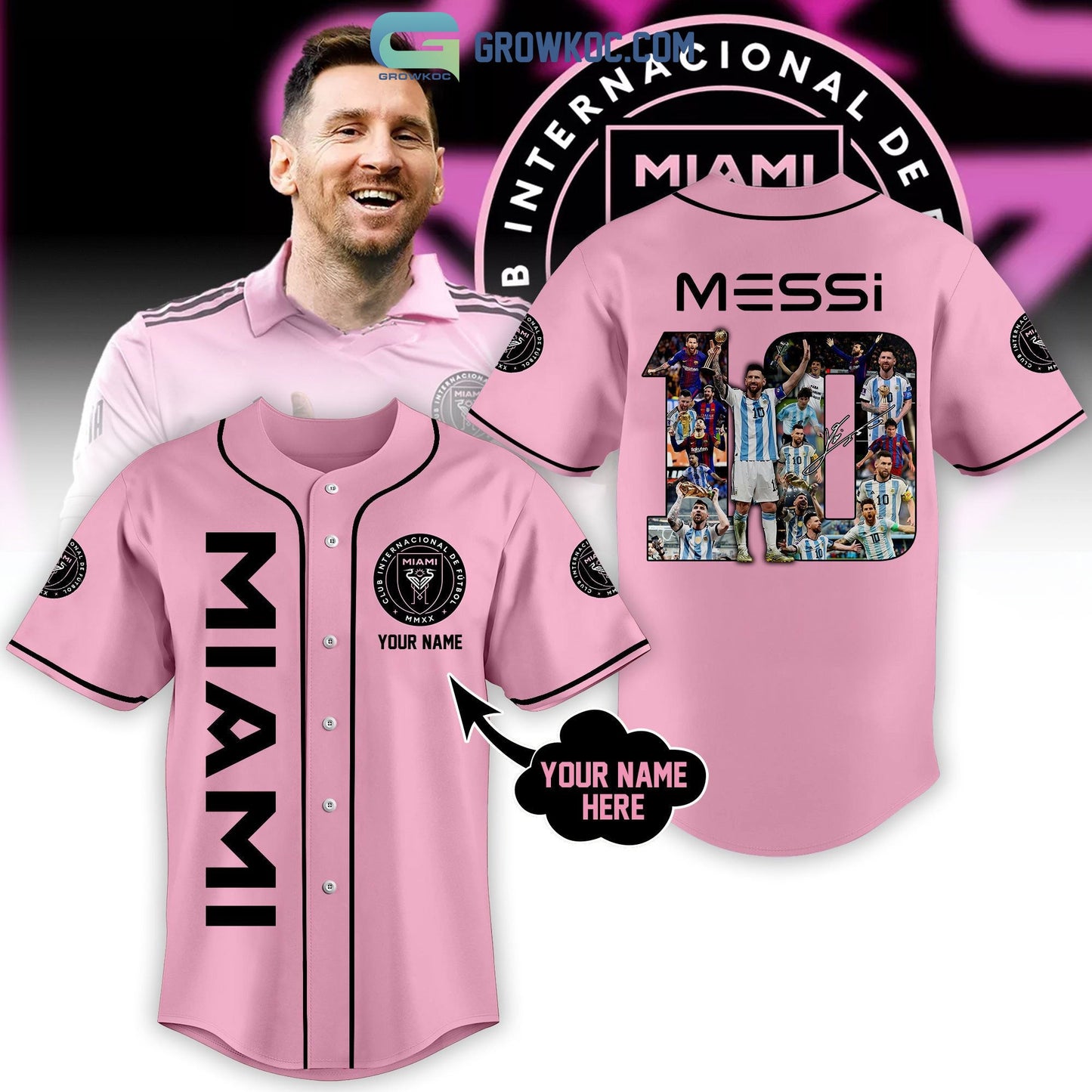 Messi 10 Miami FC Personalized Baseball Jersey Unisex T-shirt, Sweatshirt, Hoodie, Long Sleeve Tee - T-Shirt, Sweatshirt, Hoodie