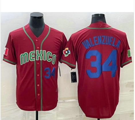 Mexico Baseball #34 Fernando Valenzuela Number 2023 World Red Blue Baseball Classic Stitched Jerseys Baseball Jerseys baseball jersey product view 1