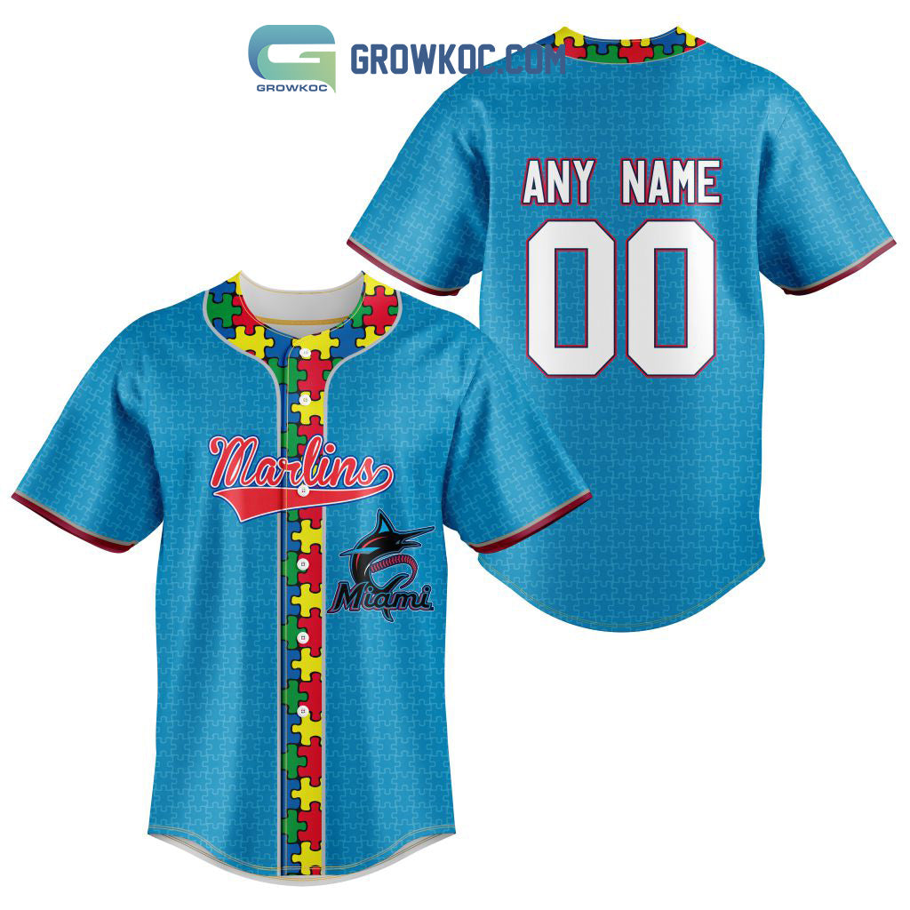 Miami Marlins MLB Fearless Against Autism Personalized Baseball Jersey Unisex T-shirt, Sweatshirt, Hoodie, Long Sleeve Tee - T-Shirt, Sweatshirt, Hoodie
