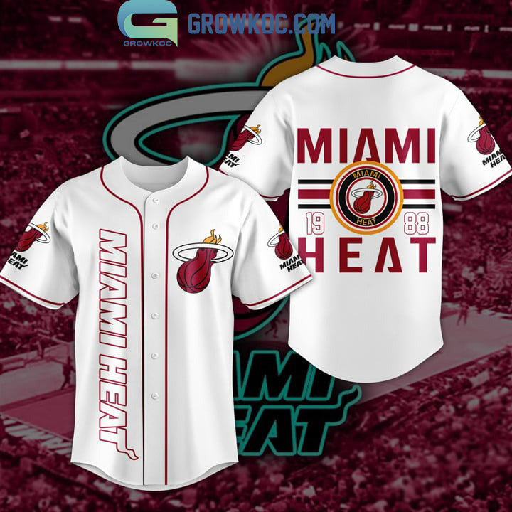 Miami Heat NBA 1988 White Red Baseball Jersey Unisex T-shirt, Sweatshirt, Hoodie, Long Sleeve Tee - T-Shirt, Sweatshirt, Hoodie