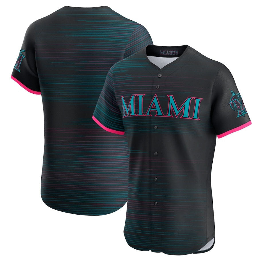 Miami Marlins Black 2025 City Connect Elite Stitched Baseball Jersey baseball jersey product view 1