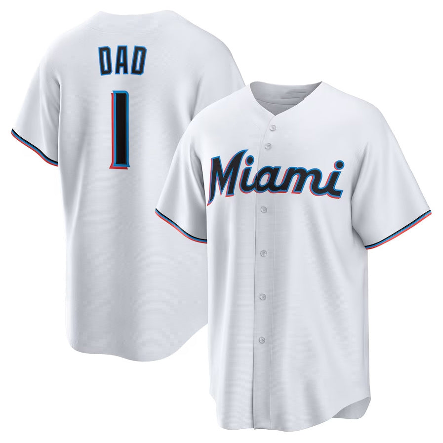 Miami Marlins #1 Dad Home Replica Jersey - White Stitched Baseball Jersey baseball jersey product view 1