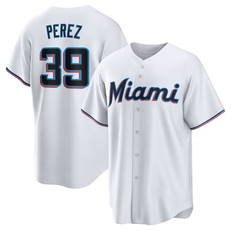 Miami Marlins #39 Eury Perez Home Replica Jersey - White Stitched Baseball Jersey baseball jersey product view 1
