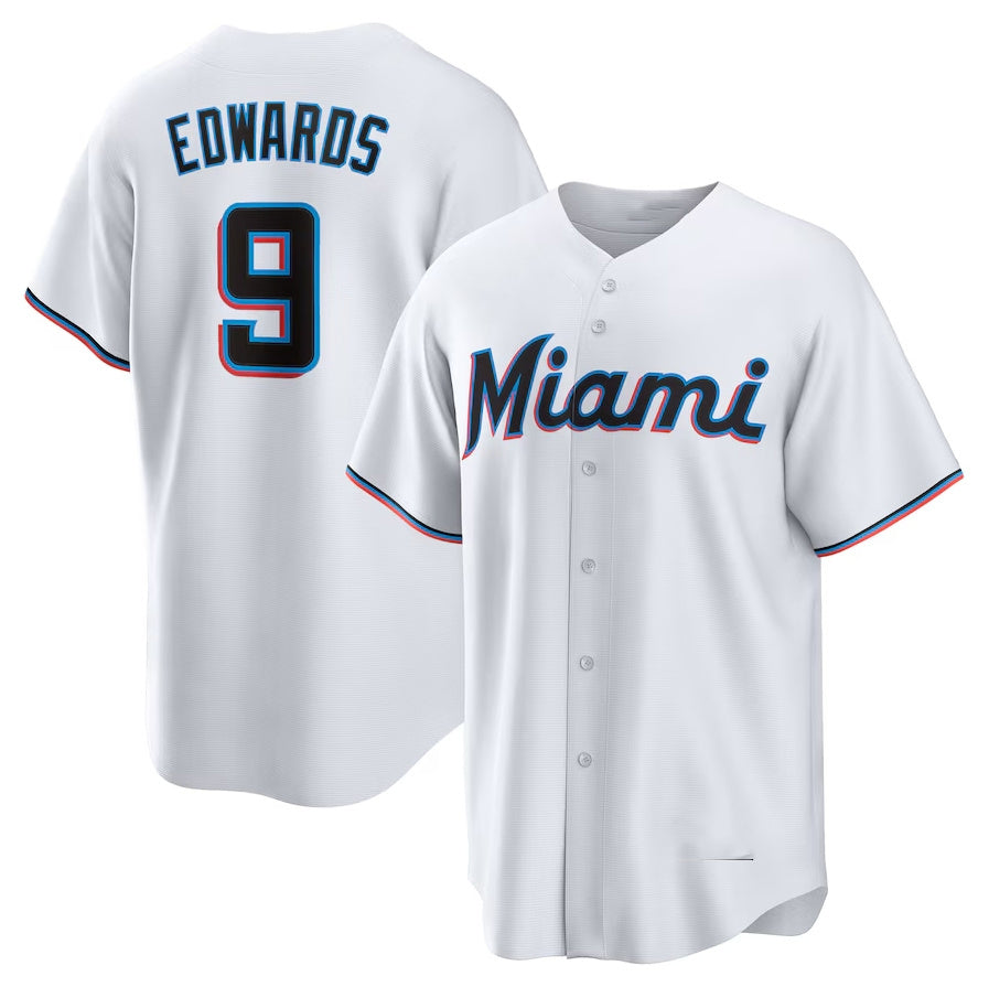 Miami Marlins #9 Xavier Edwards Home Replica Jersey - White Stitched Baseball Jersey baseball jersey product view 1