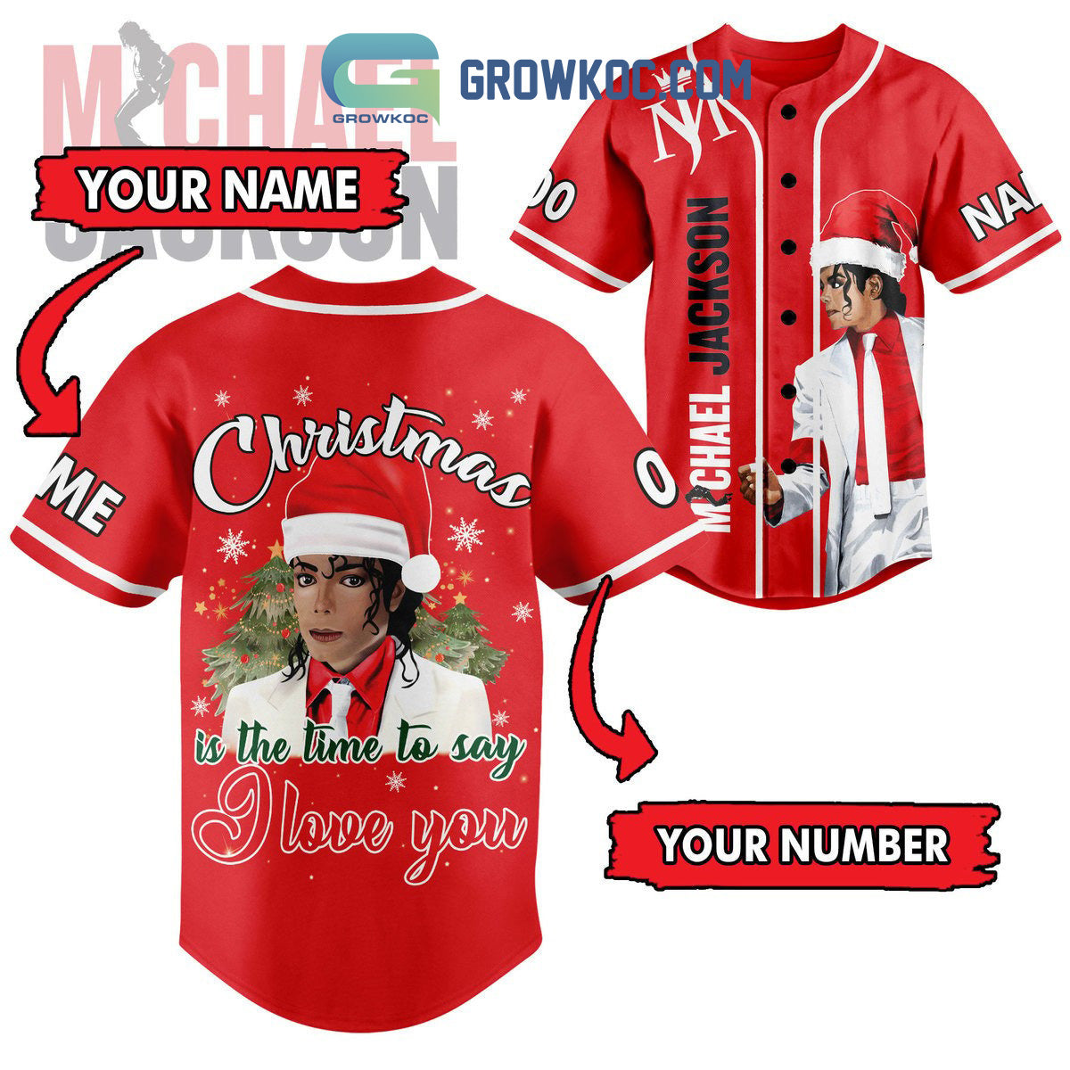 Michael Jackson Christmas Is The Time To Say I Love You Personalized Baseball Jersey Unisex T-shirt, Sweatshirt, Hoodie, Long Sleeve Tee - T-Shirt, Sweatshirt, Hoodie