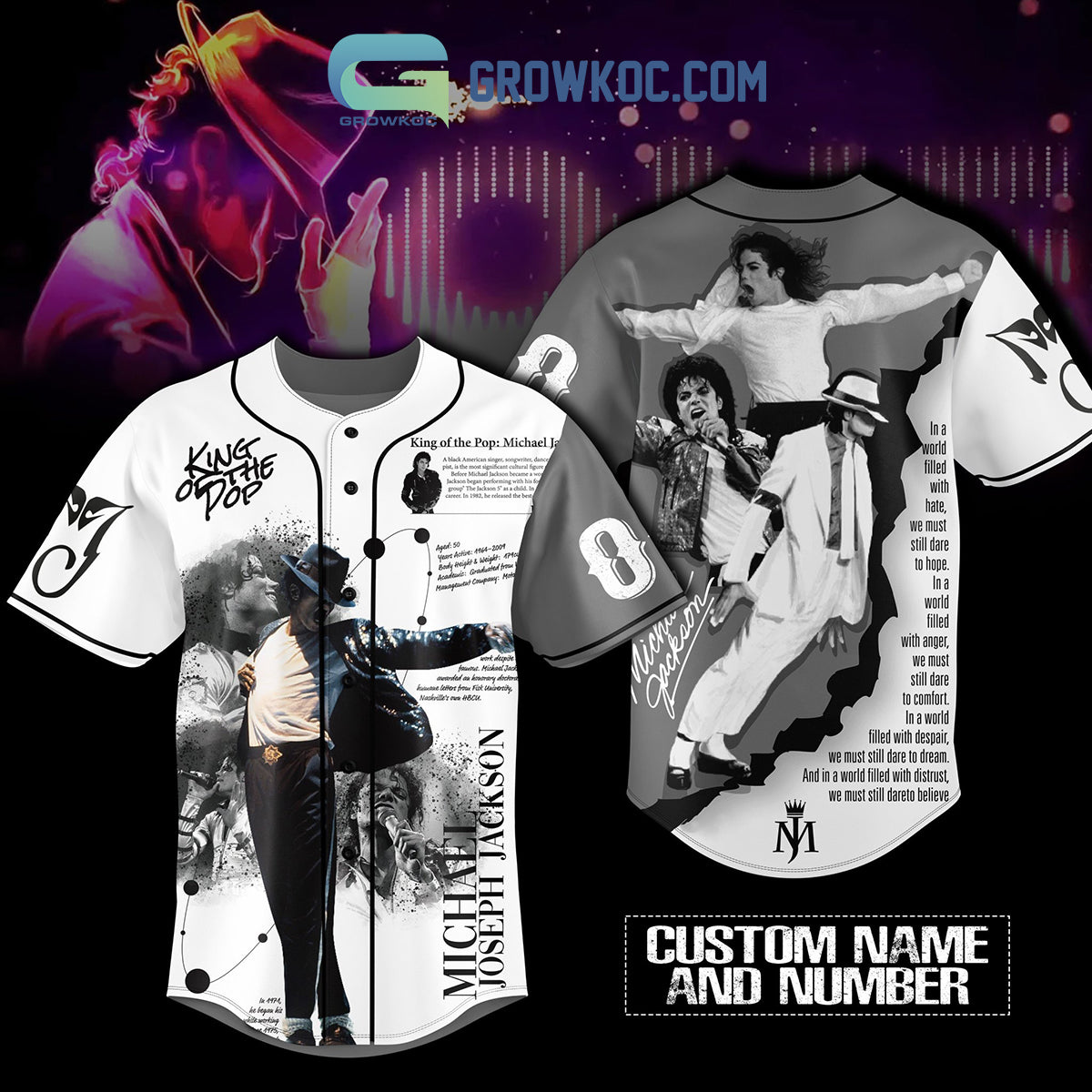 Michael Jackson King Of The Pop Legend Never Die Personalized Baseball Jersey Unisex T-shirt, Sweatshirt, Hoodie, Long Sleeve Tee - T-Shirt, Sweatshirt, Hoodie