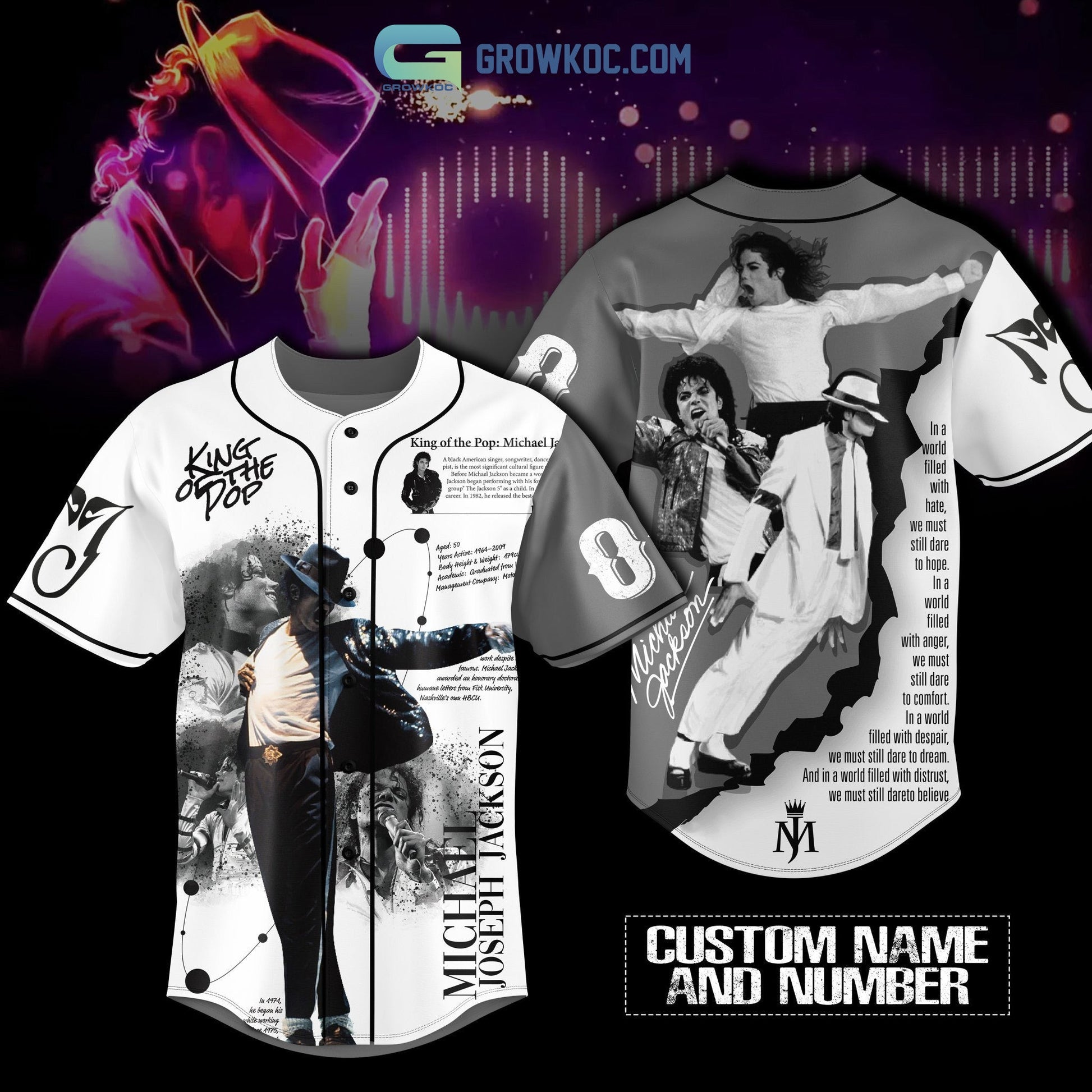 Michael Jackson King Of The Pop Personalized Baseball Jersey Unisex T-shirt, Sweatshirt, Hoodie, Long Sleeve Tee - T-Shirt, Sweatshirt, Hoodie
