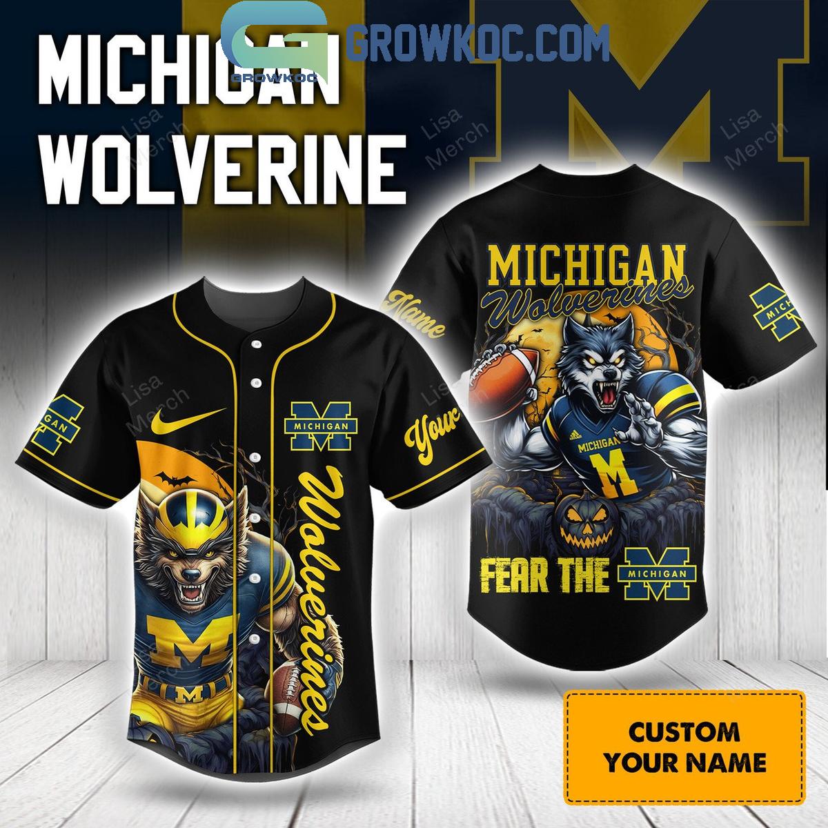 Michigan Wolverines Fear The M Halloween Victory Personalized Baseball Jersey Unisex T-shirt, Sweatshirt, Hoodie, Long Sleeve Tee - T-Shirt, Sweatshirt, Hoodie