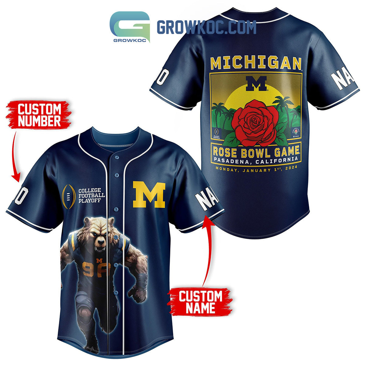 Michigan Wolverines Rose Bowl Game Personalized Baseball Jersey Unisex T-shirt, Sweatshirt, Hoodie, Long Sleeve Tee - T-Shirt, Sweatshirt, Hoodie