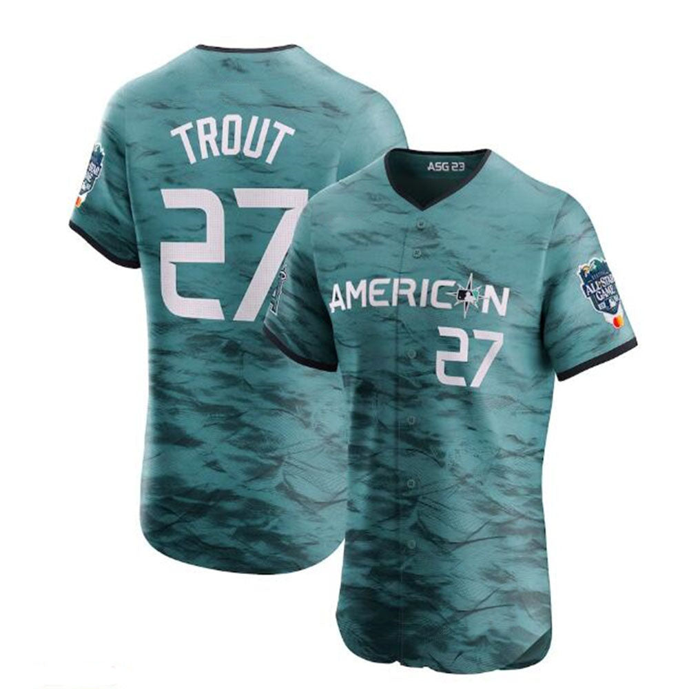 #27 Mike Trout American League 2023 All-Star Game Vapor Premier Elite Player Jersey - Teal Baseball Jerseys baseball jersey product view 1