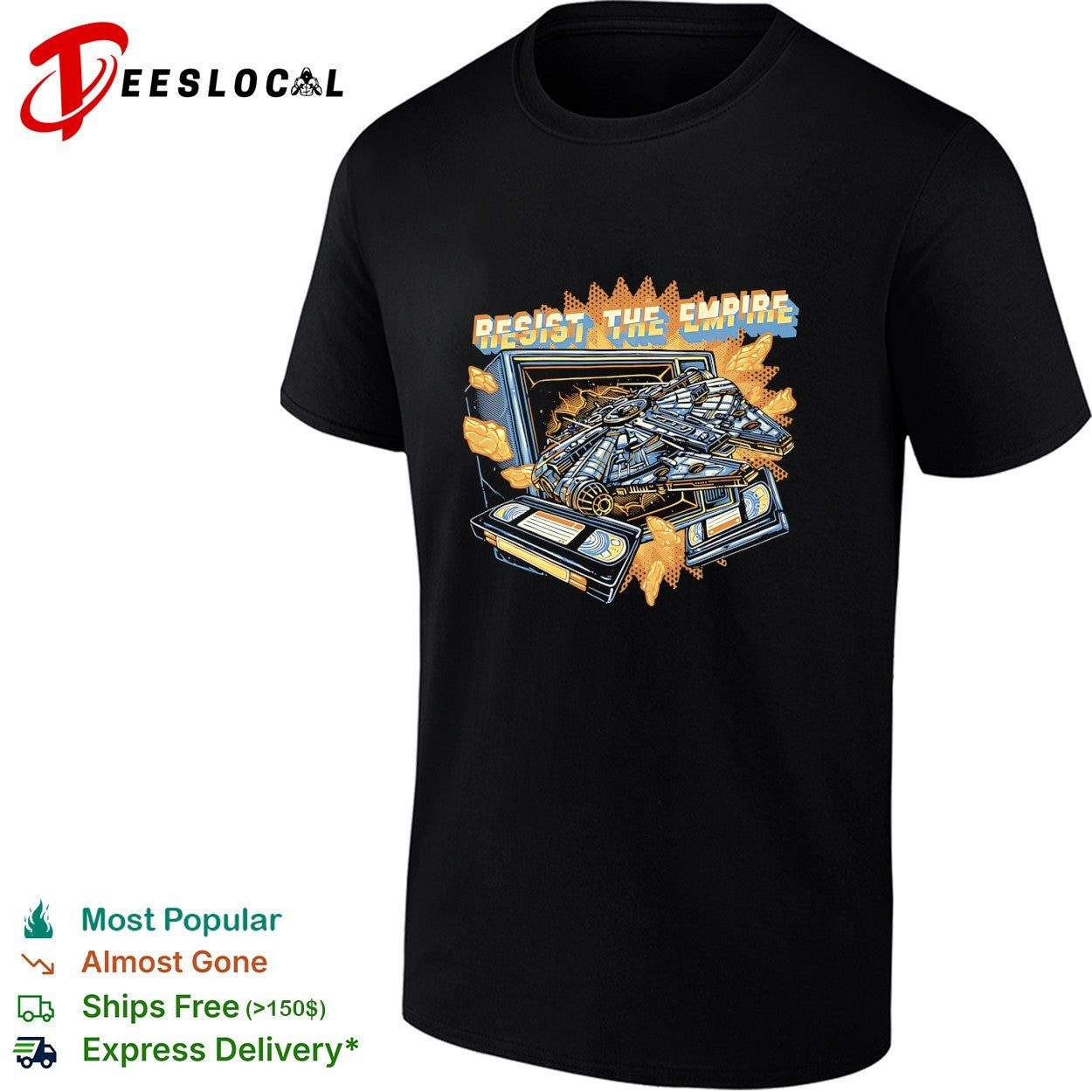 Millennium Falcon bursting through TV resist the empire shirt Unisex T-shirt, Sweatshirt, Hoodie, Long Sleeve Tee - T-Shirt, Sweatshirt, Hoodie