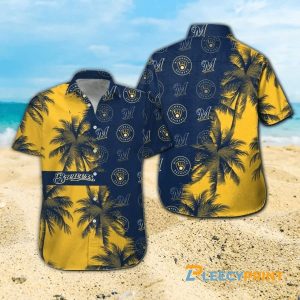 Milwaukee Brewers Coconut Palm Trees Hawaiian Shirt Unisex T-shirt, Sweatshirt, Hoodie, Long Sleeve Tee - T-Shirt, Sweatshirt, Hoodie