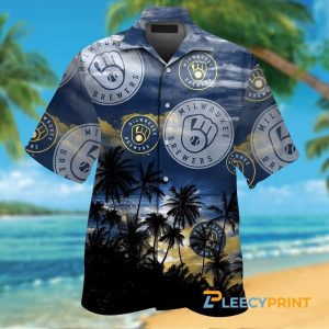 Milwaukee Brewers Coconut Tree Short Sleeve Tropical Hawaiian Shirt Unisex T-shirt, Sweatshirt, Hoodie, Long Sleeve Tee - T-Shirt, Sweatshirt, Hoodie