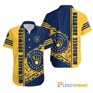 Milwaukee Brewers Logo Navy Blue Yellow Hawaiian Shirt Unisex T-shirt, Sweatshirt, Hoodie, Long Sleeve Tee - T-Shirt, Sweatshirt, Hoodie