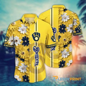 Milwaukee Brewers MLB Daisy Inflated Yellow Hawaiian Shirt Unisex T-shirt, Sweatshirt, Hoodie, Long Sleeve Tee - T-Shirt, Sweatshirt, Hoodie