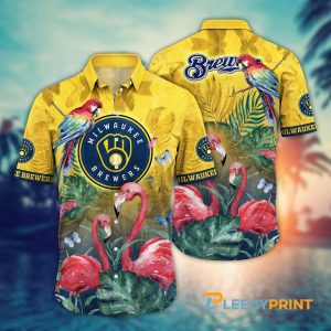 Milwaukee Brewers MLB Flamingo Parrot Monstera Summer Hawaiian Shirt Unisex T-shirt, Sweatshirt, Hoodie, Long Sleeve Tee - T-Shirt, Sweatshirt, Hoodie