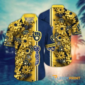 Milwaukee Brewers MLB Flower Inflated Hawaiian Shirt Unisex T-shirt, Sweatshirt, Hoodie, Long Sleeve Tee - T-Shirt, Sweatshirt, Hoodie