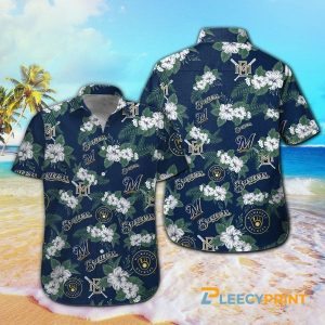 Milwaukee Brewers MLB Flowers Pattern Short Hawaiian Shirt Unisex T-shirt, Sweatshirt, Hoodie, Long Sleeve Tee - T-Shirt, Sweatshirt, Hoodie