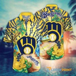 Milwaukee Brewers MLB Tropical Summer Yellow Hawaiian Shirt Unisex T-shirt, Sweatshirt, Hoodie, Long Sleeve Tee - T-Shirt, Sweatshirt, Hoodie