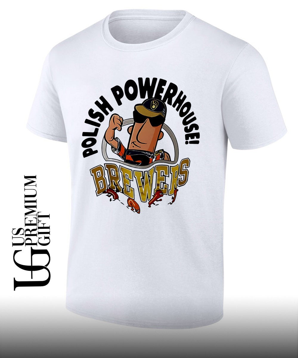 Milwaukee Brewers Polish Powerhouse Sausage Flexing mascot shirt Unisex T-shirt, Sweatshirt, Hoodie, Long Sleeve Tee - T-Shirt, Sweatshirt, Hoodie