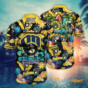 Milwaukee Brewers Summer Tropical Fruits Hawaiian Shirt Unisex T-shirt, Sweatshirt, Hoodie, Long Sleeve Tee - T-Shirt, Sweatshirt, Hoodie