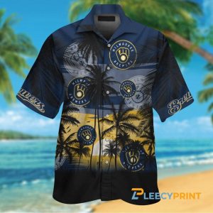 Milwaukee Brewers Sunset Short Sleeve Tropical Hawaiian Shirt Unisex T-shirt, Sweatshirt, Hoodie, Long Sleeve Tee - T-Shirt, Sweatshirt, Hoodie