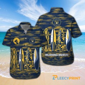 Milwaukee Brewers Surfing Short Sleeve Tropical Hawaiian Shirt Unisex T-shirt, Sweatshirt, Hoodie, Long Sleeve Tee - T-Shirt, Sweatshirt, Hoodie