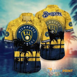 Milwaukee Brewers Symbol Palm Trees Vintage Hawaiian Theme Shirt Unisex T-shirt, Sweatshirt, Hoodie, Long Sleeve Tee - T-Shirt, Sweatshirt, Hoodie