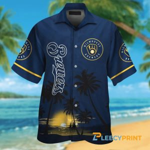 Milwaukee Brewers Tropical Island Sunset Blue Hawaii Shirt Unisex T-shirt, Sweatshirt, Hoodie, Long Sleeve Tee - T-Shirt, Sweatshirt, Hoodie