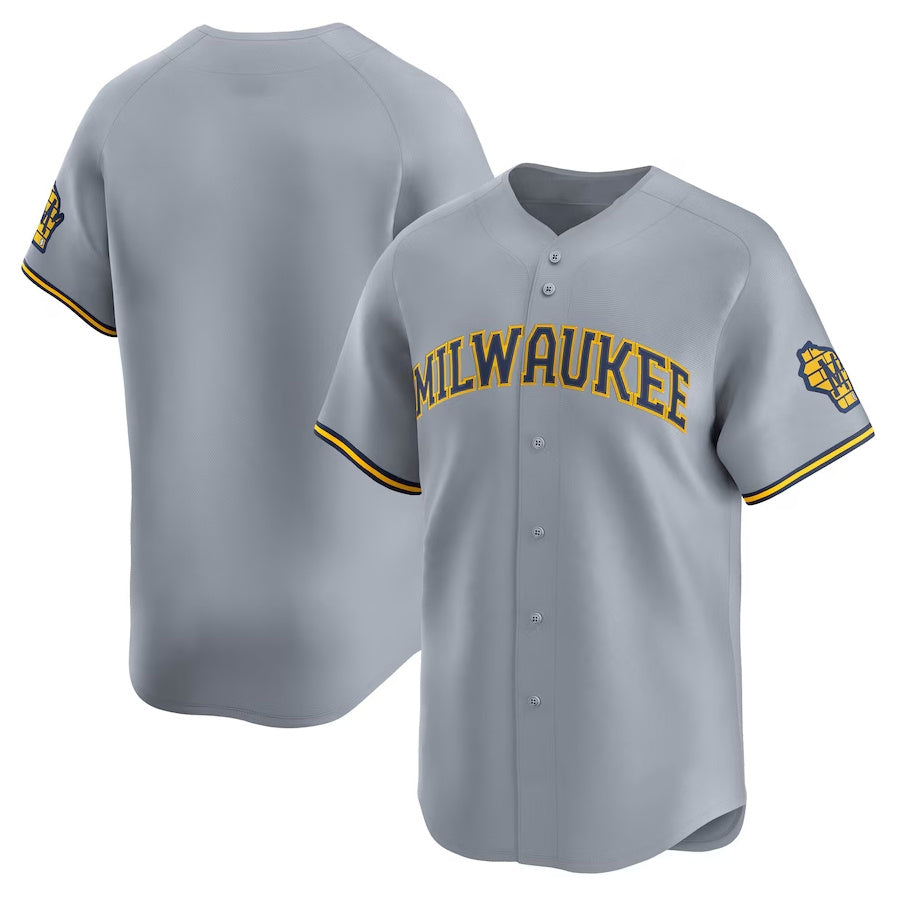 Milwaukee Brewers Away Limited Jersey - Gray Stitched Baseball Jersey baseball jersey product view 1