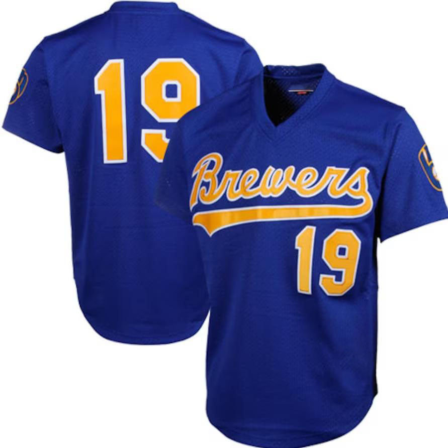 Milwaukee Brewers #19 Robin Yount Royal Cooperstown Mesh Batting Practice Jersey Baseball Jerseys baseball jersey product view 1