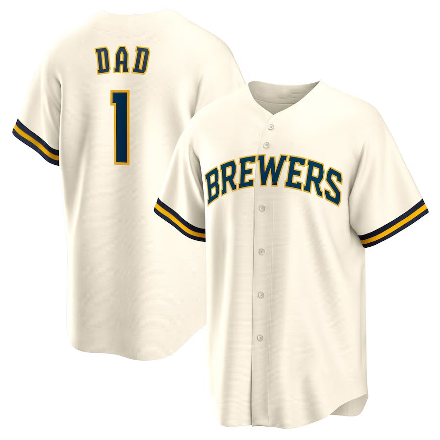 Milwaukee Brewers #1 Dad Home Replica Jersey - White Stitched Baseball Jersey baseball jersey product view 1