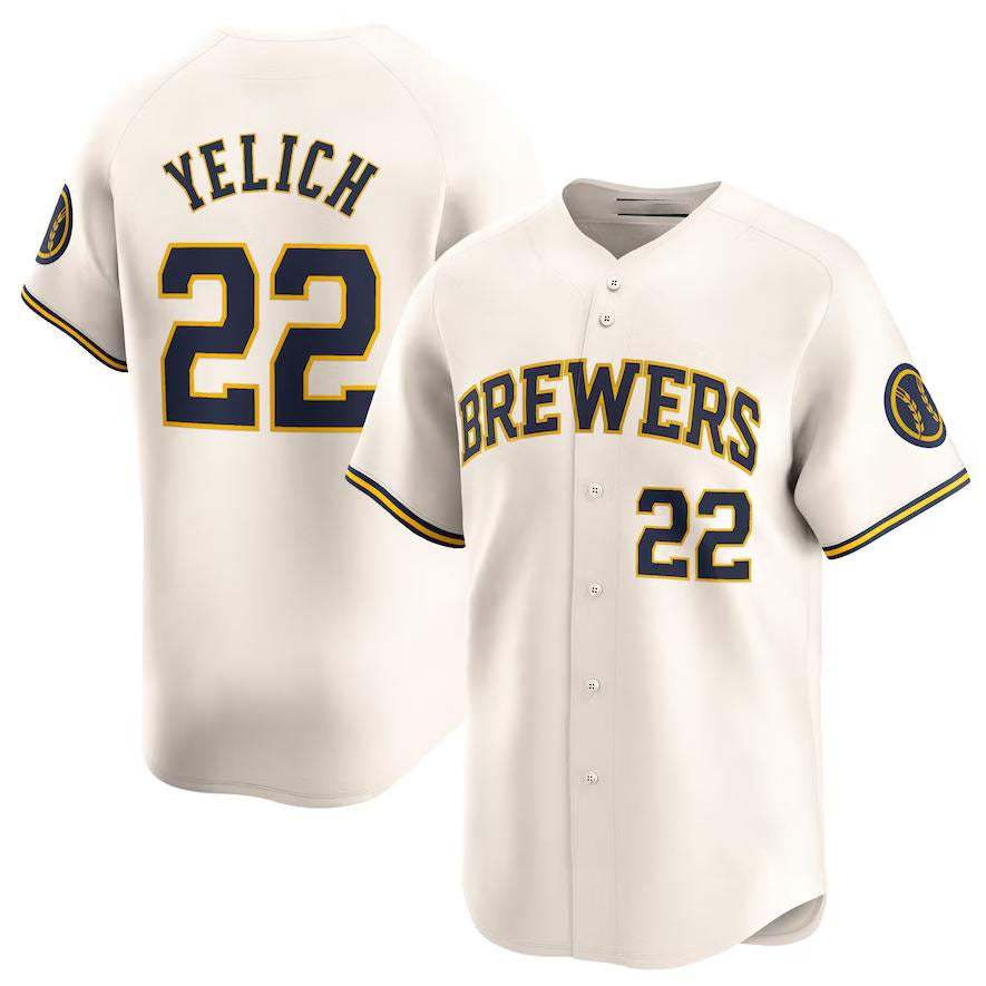 Milwaukee Brewers #22 Christian Yelich Cream Home Limited Player Jersey Baseball Jerseys baseball jersey product view 1