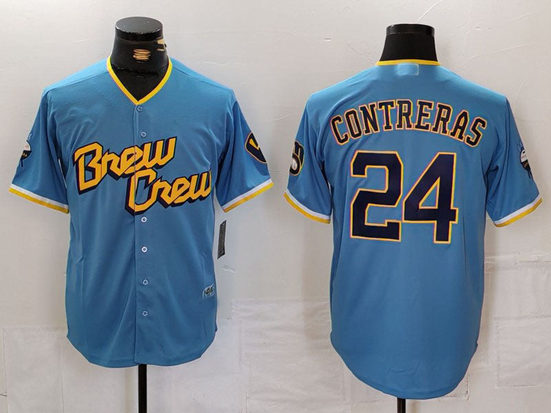 Milwaukee Brewers #24 William Contreras Blue 2022 City Connect Cool Base Stitched Baseball Jerseys baseball jersey product view 1