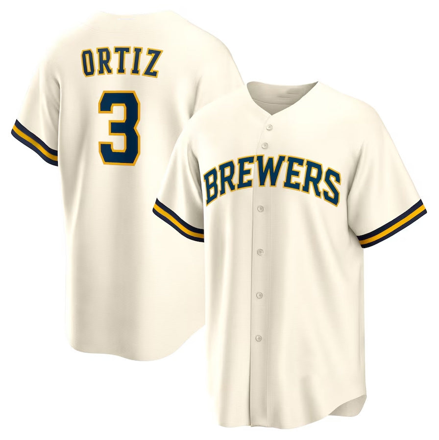 Milwaukee Brewers #3 Joey Ortiz Home Replica Jersey - White Stitched Baseball Jersey baseball jersey product view 1