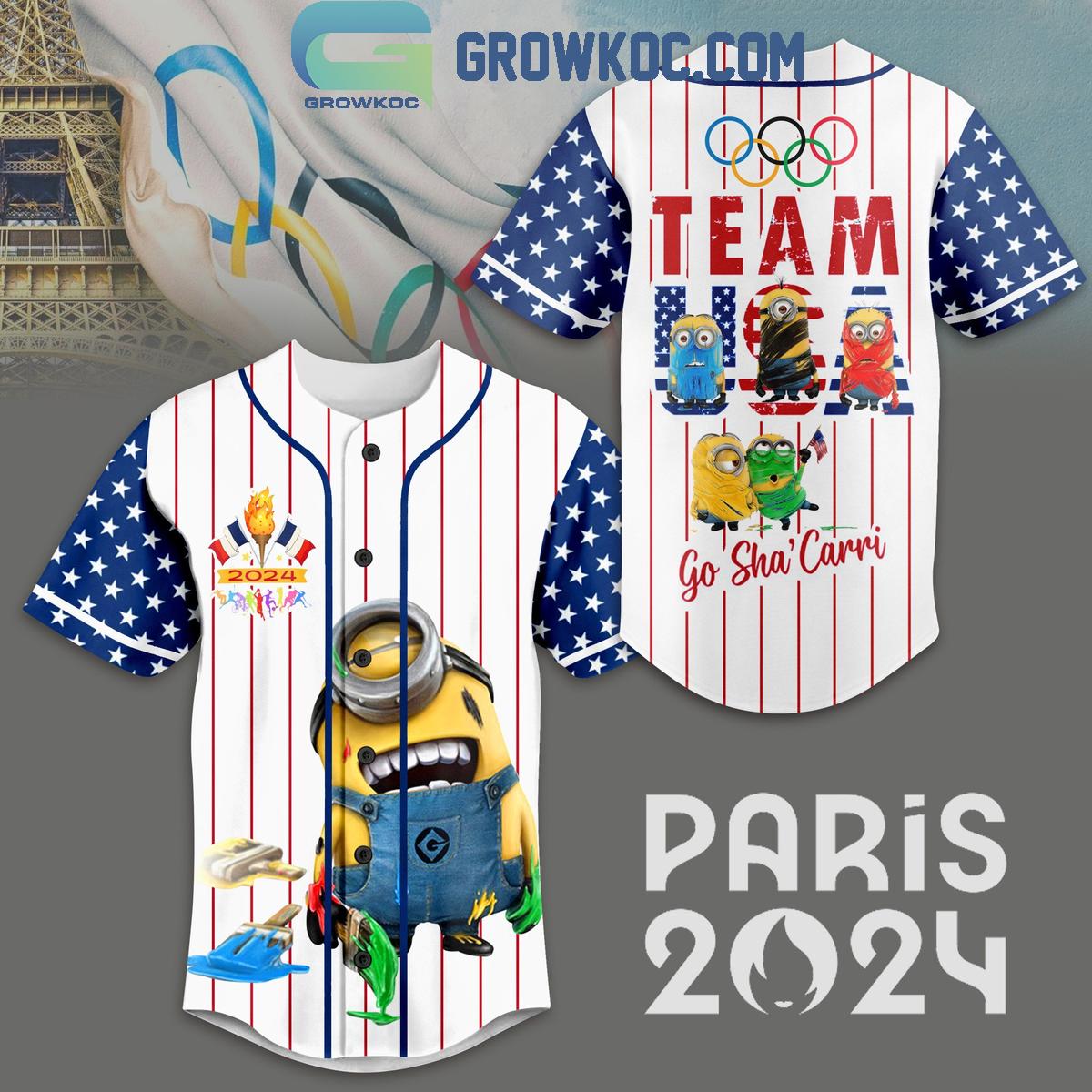 Minions Paris 2024 Olympic Go ShaCarri Personalized Baseball Jersey Unisex T-shirt, Sweatshirt, Hoodie, Long Sleeve Tee - T-Shirt, Sweatshirt, Hoodie